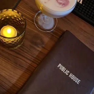 a drink and menu