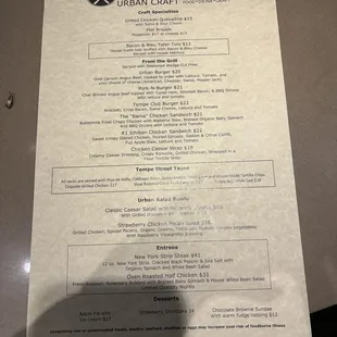 Dinner menu