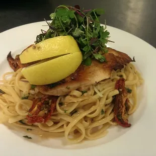 Seared Salmon Roasted Red Pepper Pasta