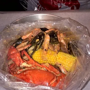 Lobster shrimp  mussels corn and sausage....sooooo good and affordable.