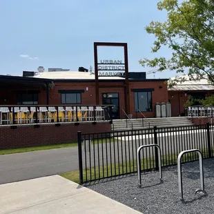 bicycle racks and a bicycle rack in front of a building