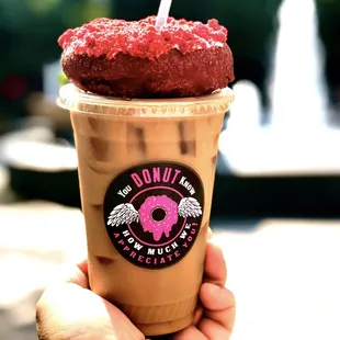 Donut Bar&apos;s Nitro Coffee with our yummy Red Velvet Donut!!