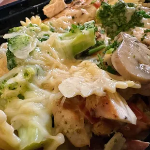 chicken, broccoli, and noodles