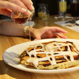 The Cinnamon Swirl Pancake was soft with swirls of caramelized cinnamon slurry and frosting glaze in each bite. Just like a cinnamon roll!