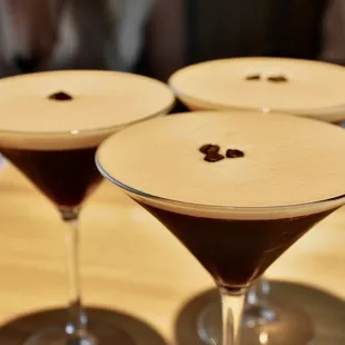 The Espresso Martinis are made with Vodka, Kahlua and Espresso.