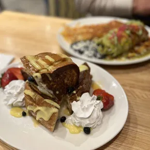 Stuffed French toast and breakfast burrito