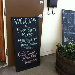 a chalkboard sign outside