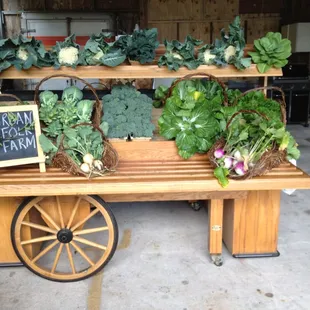 vegetables on a wooden cart