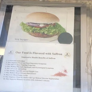 a menu for a burger