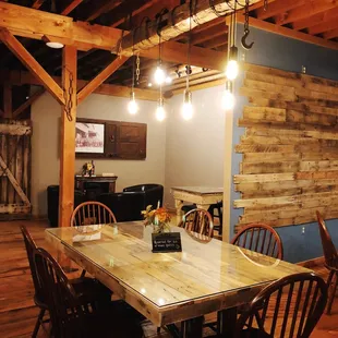 a rustic dining room