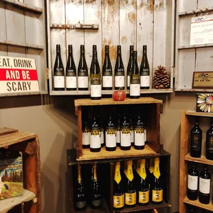 bottles of wine on shelves