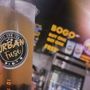 Iced Lychee with Lemonade and boba!