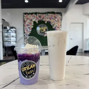 Taro Smoothie and Genmaicha Milk Tea