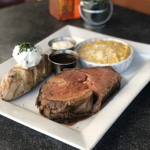 Special - 12 oz Prime Rib with baked potato, creamed corn, a jus &amp; horseradish cream