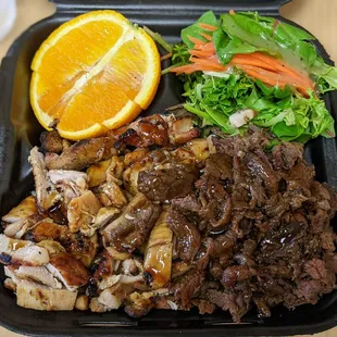Chicken and beef teriyaki.