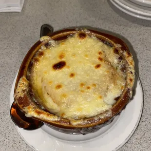 a dish of french onion soup