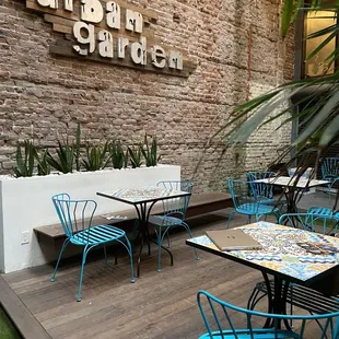 tables and chairs outside