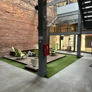 a courtyard with a staircase