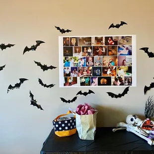 a table with halloween decorations