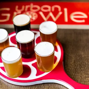 a tray of beer on a table