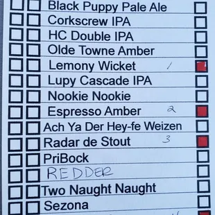 Beer menu