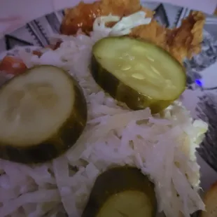 pickles and coleslaw on the chicken sandwich