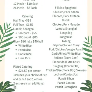 Filipino Menu