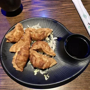 appetizer of fried pork gyoza dumplings