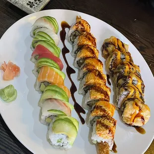 Rainbow Roll, Yummy Roll and Olive Branch Roll