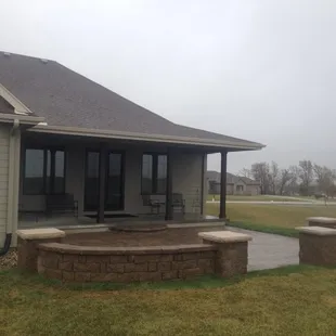 Highland 'Mocha' seat walls Urbana 'Brittney Beige' pavers McArdle patio- March 2015