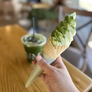 Matcha Vanilla Swirl cone and the new Matcha Yuzu Sparkler