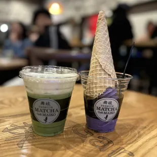 Matcha Cheese Latte and ube soft serve