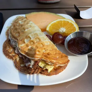 Duck Bacon Stuffed Nordic Waffle (duck bacon swapped with regular bacon)