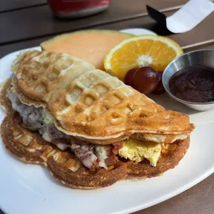 Duck Bacon Stuffed Nordic Waffle (duck bacon swapped with regular bacon)
