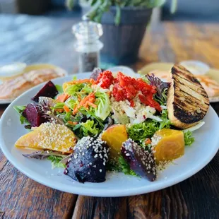 URBAN PLATES, Aliso Viejo, CA! LOCAL BEETS: Tons of Beets, arugula,roasted tomatoes,carrot,jicama,walnuts,hemp seeds=$12.95 &amp; Salmon=$7.50