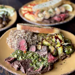 Chimichurri Steak with Red &amp; White Quinoa with Tomato Pesto and Roasted Brussels Sprouts with Balsamic Glaze