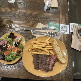 Got the grass fed steak with salad and fries. Very good.