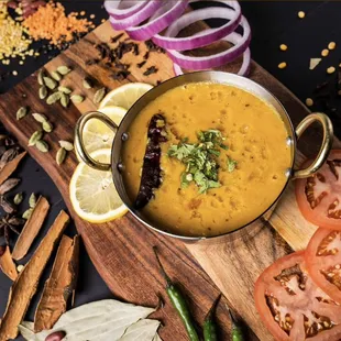 Yellow dal tarka is one of the best vegan options we have.