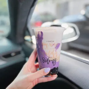 Feed me ube! " ube crème brûlée, taro chunks, coconut milk, rice milk