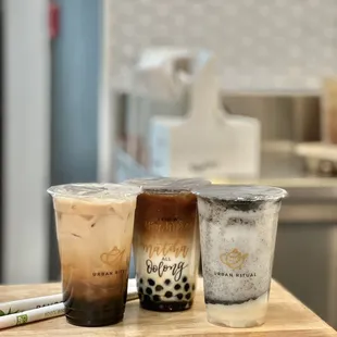 house milk tea, the cloud, black sesame rice ball