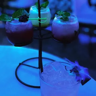 Mojito flight (mango, blackberry, &amp; strawberry) and watermelon kiwi margarita