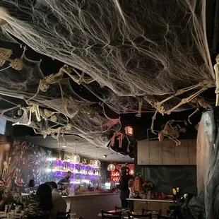 The bar and their skeleton covered roof.