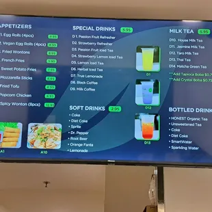 Appetizers and Drinks menu as of 10/13/24