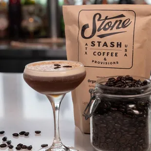 Our Espresso Martini is the BEST! Made with locally roasted Stone Stash Coffee