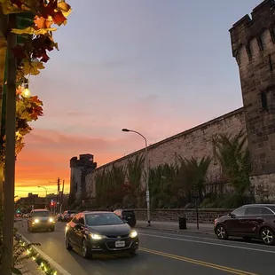 a city street at dusk