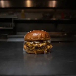 a burger on a counter
