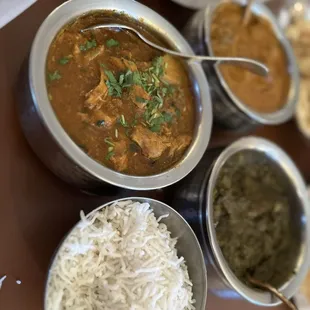 Chicken Vindaloo, Butter Chicken and Lamb Saagwala