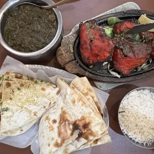 *Lamb Saagwala*; Tandoori Chicken; Naan Basket; Rice - yum! (09/09/23)