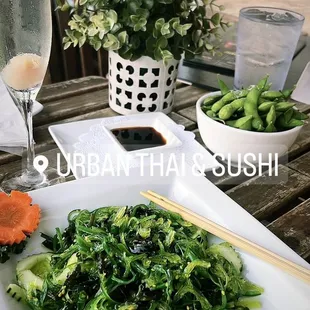 lychee sake, Edamame, and Wakame (seaweed) Salad