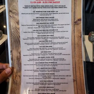 Menu as of July 2023